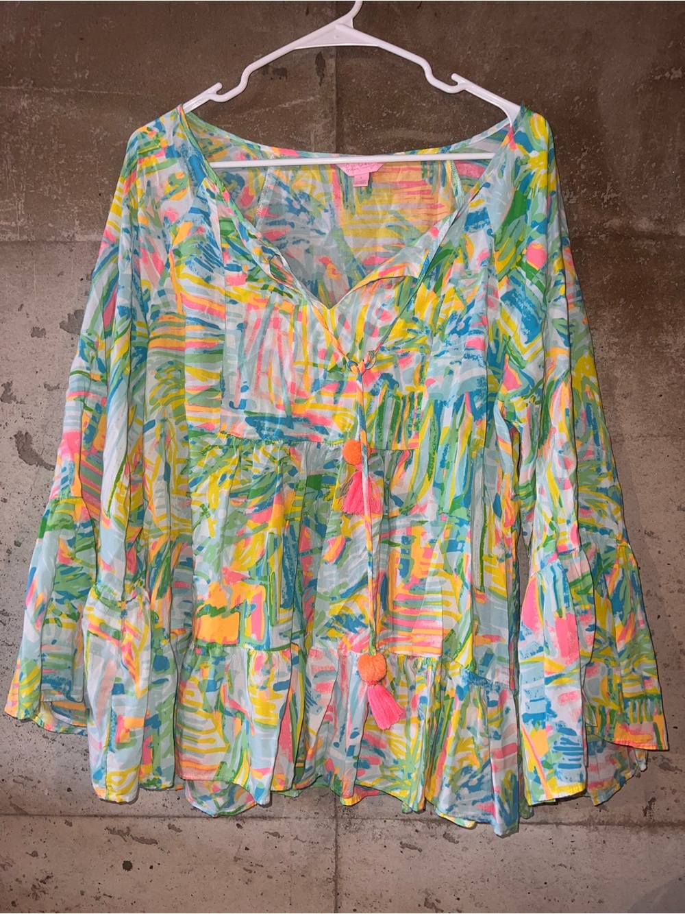 Lilly Pulitzer Multicolor Pastel Peasant Tunic with Tassels